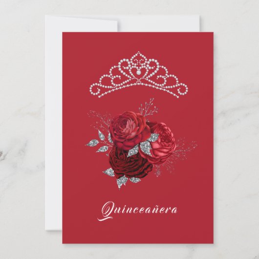 Quinceanera Red Roses & Silver Glitter Kaart (Achterkant)
