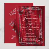 Quinceanera Red Roses & Silver Glitter Kaart (Voorkant / Achterkant)