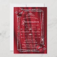 Quinceanera Red Roses & Silver Glitter