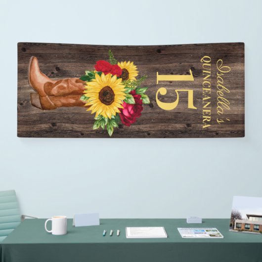 Quinceañera Red Roses Sunflower Cowboy Boots 15 Spandoek (Beurs)
