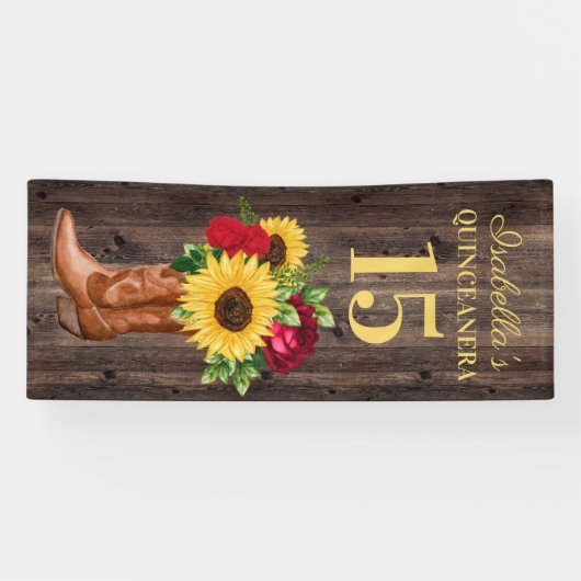 Quinceañera Red Roses Sunflower Cowboy Boots 15 Spandoek (Horizontaal)