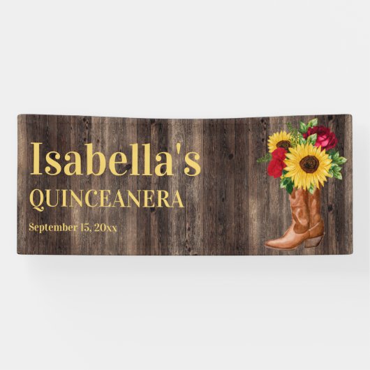 Quinceañera Red Roses Sunflower Cowboy Boots Spandoek (Horizontaal)