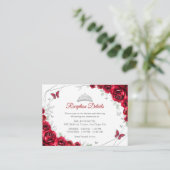 Quinceanera Red Silver Floral Details Informatiekaartje (Staand voorkant)