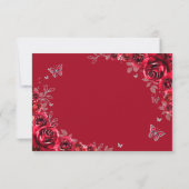 Quinceanera Red Silver Floral Reply RSVP Kaartje (Achterkant)