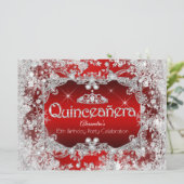 Quinceanera Red Silver Tiara Winter Wonderland Kaart (Staand voorkant)