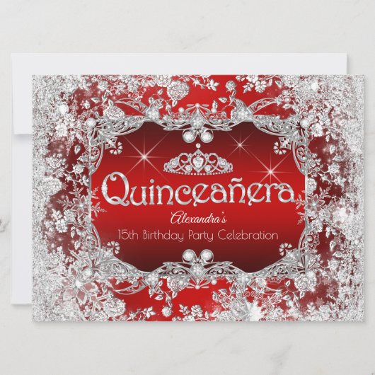 Quinceanera Red Silver Tiara Winter Wonderland Kaart (Voorkant)