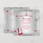Quinceanera Red Silver Winter Wonderland Kaart (Voorkant / Achterkant)