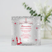 Quinceanera Red Silver Winter Wonderland Kaart (Staand voorkant)