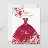 Quinceanera Red Sparkle trok Waterverf bloemen in Kaart (Voorkant)
