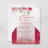 Quinceanera Red Sparkle trok Waterverf bloemen in Kaart (Achterkant)