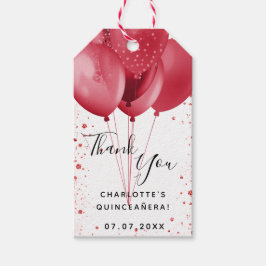Quinceanera red white glitter ballonnen dankjewel cadeaulabel