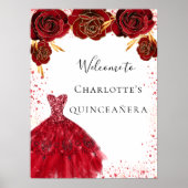 Quinceanera red white glitter jurk floral Welkom Poster (Voorkant)