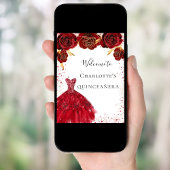 Quinceanera red white glitter jurk floral Welkom Poster