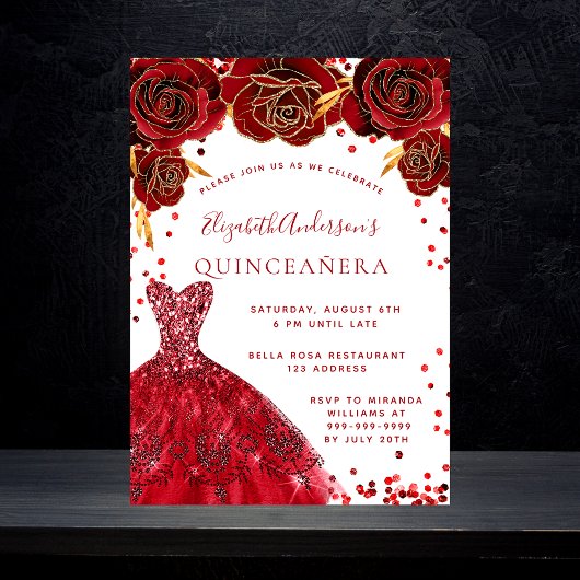 Quinceanera red white jurk rozen luxe kaart