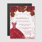 Quinceanera red white jurk rozen luxe magnetische uitnodiging (Voorkant / Achterkant)
