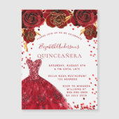 Quinceanera red white jurk rozen luxe magnetische uitnodiging (Voorkant)