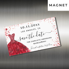 Quinceanera red white jurk save the date magnet