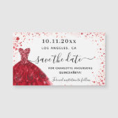 Quinceanera red white jurk save the date magnet (Voorkant)