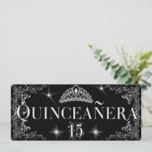 Quinceanera Regal Black Silver Tiara Kaart (Staand voorkant)
