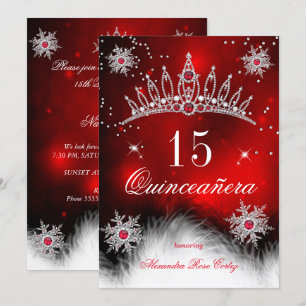 Quinceanera Regal Red Snowflake 15th Birthday Kaart