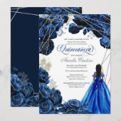 Quinceañera Regal Royal Blue & Silver met Gown Kaart (Voorkant / Achterkant)