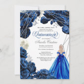 Quinceañera Regal Royal Blue & Silver w Gown Invit Kaart (Voorkant)