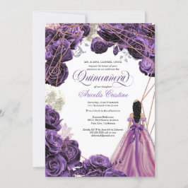 Quinceañera Regal Royal Paars & Roos Gold & Gown Kaart