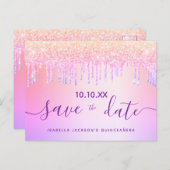 Quinceanera regenboog glitters roze uitnodiging ka (Voorkant / Achterkant)