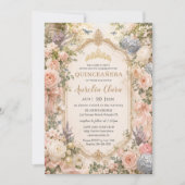 Quinceañera Regency Engelse bloementuin QR RSVP Kaart (Voorkant)