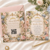 Quinceañera Regency Engelse bloementuin QR RSVP Kaart