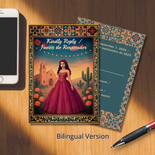 Quinceañera Reply | Tarjeta de Respuesta RSVP Kaartje