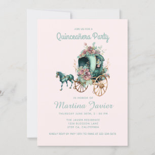 Quinceañera Retro Floral Carriage 15th Birthday Kaart