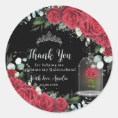 Quinceañera Rode Bloemen Betoverd Roos Zwart Ronde Sticker (Voorkant)