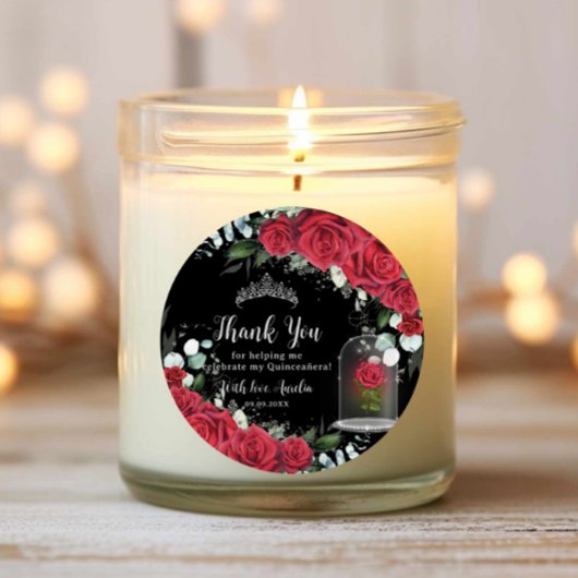 Quinceañera Rode Bloemen Betoverd Roos Zwart Ronde Sticker