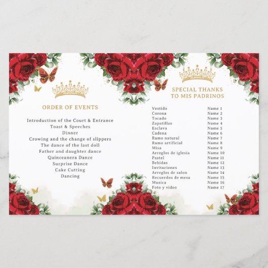 Quinceañera Rode Bloemen Vlinders Fotoprogramma (Achterkant)