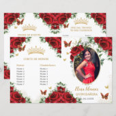Quinceañera Rode Bloemen Vlinders Fotoprogramma (Voorkant / Achterkant)