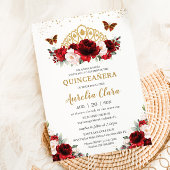 Quinceañera Rode en Blush Bloemen Vlinders Tiara Kaart