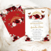 Quinceañera Rode en Blush Bloemen Vlinders Tiara Kaart