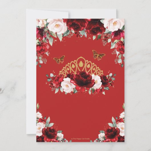 Quinceañera Rode en Blush Bloemen Vlinders Tiara Kaart (Achterkant)