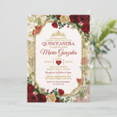 Quinceañera Rode & Gouden Kroon Mexicaanse Vlinder Kaart (Staand voorkant)