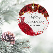 Quinceanera rode jurk bloemen wit keramisch ornament