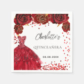 Quinceanera rode jurk bloemen wit servet (Voorkant)
