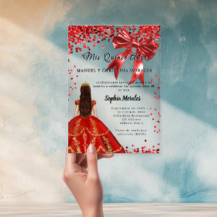 Quinceanera rode jurk boog helder acryl uitnodigingen