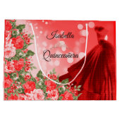 Quinceañera rode jurk en bloemen groot cadeauzakje (Achterkant)