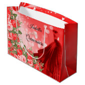 Quinceañera rode jurk en bloemen groot cadeauzakje (Achterkant Gekanteld)