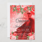 Quinceañera rode jurk en bloemen kaart (Voorkant)