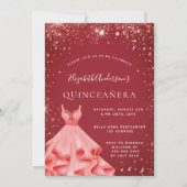 Quinceanera rode jurk glitter kaart (Voorkant)