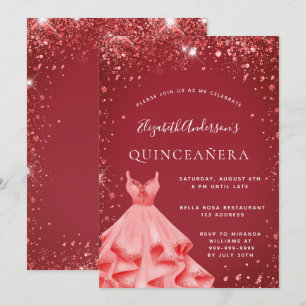 Quinceanera rode jurk glitter kaart