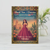 Quinceañera  rode jurk Gracias Tarjeta | Bedankkaart (Staand voorkant)