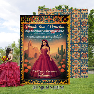 Quinceañera  rode jurk Gracias Tarjeta   Bedankkaart